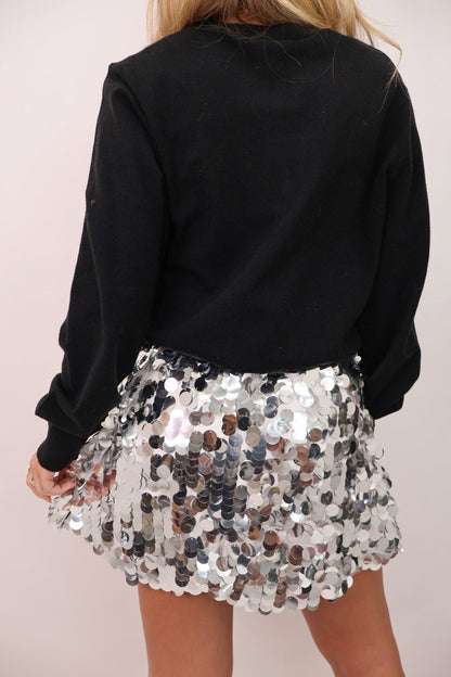 Silver Sequin Mini Skirt