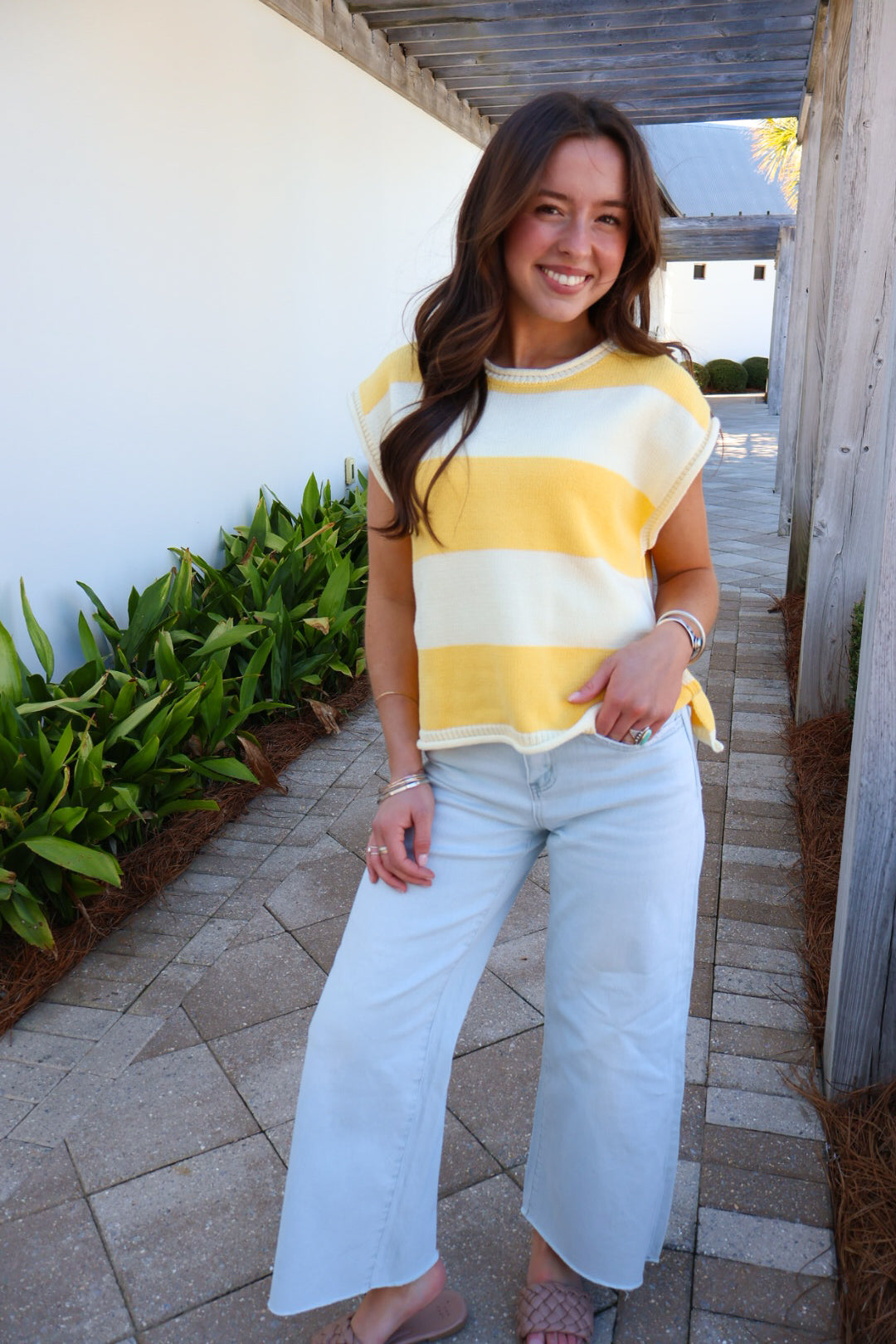 Striped Knit Summer Sweater Top – Yellow