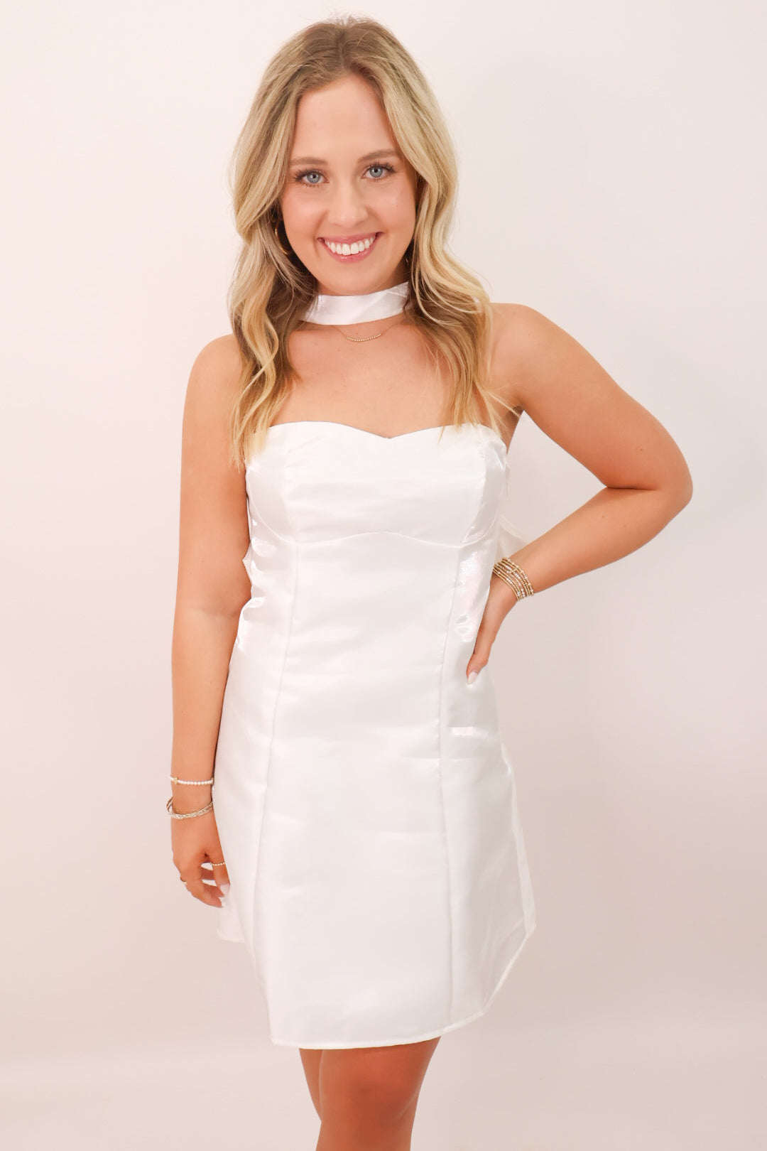 Bow Back White Mini Dress