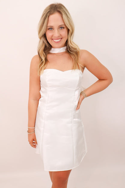 Bow Back White Mini Dress
