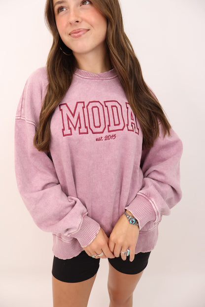 Moda Embroidered Oversized Pullover - Cranberry