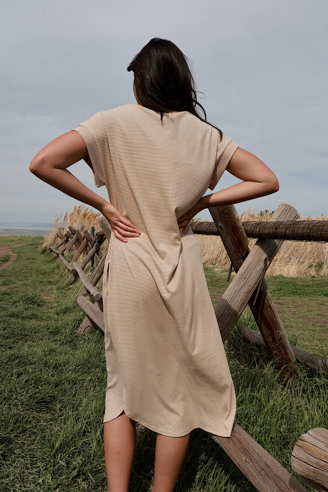 Shae Ribbed T-Shirt Dress in Camel
