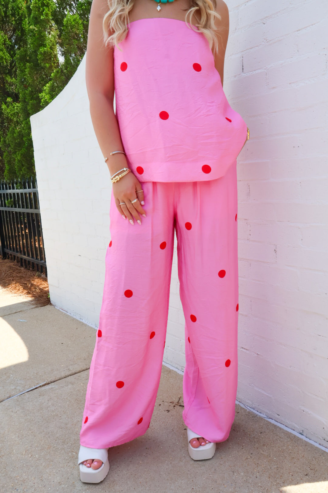 Sweet Spot Polka Dot Pants Set - Pink