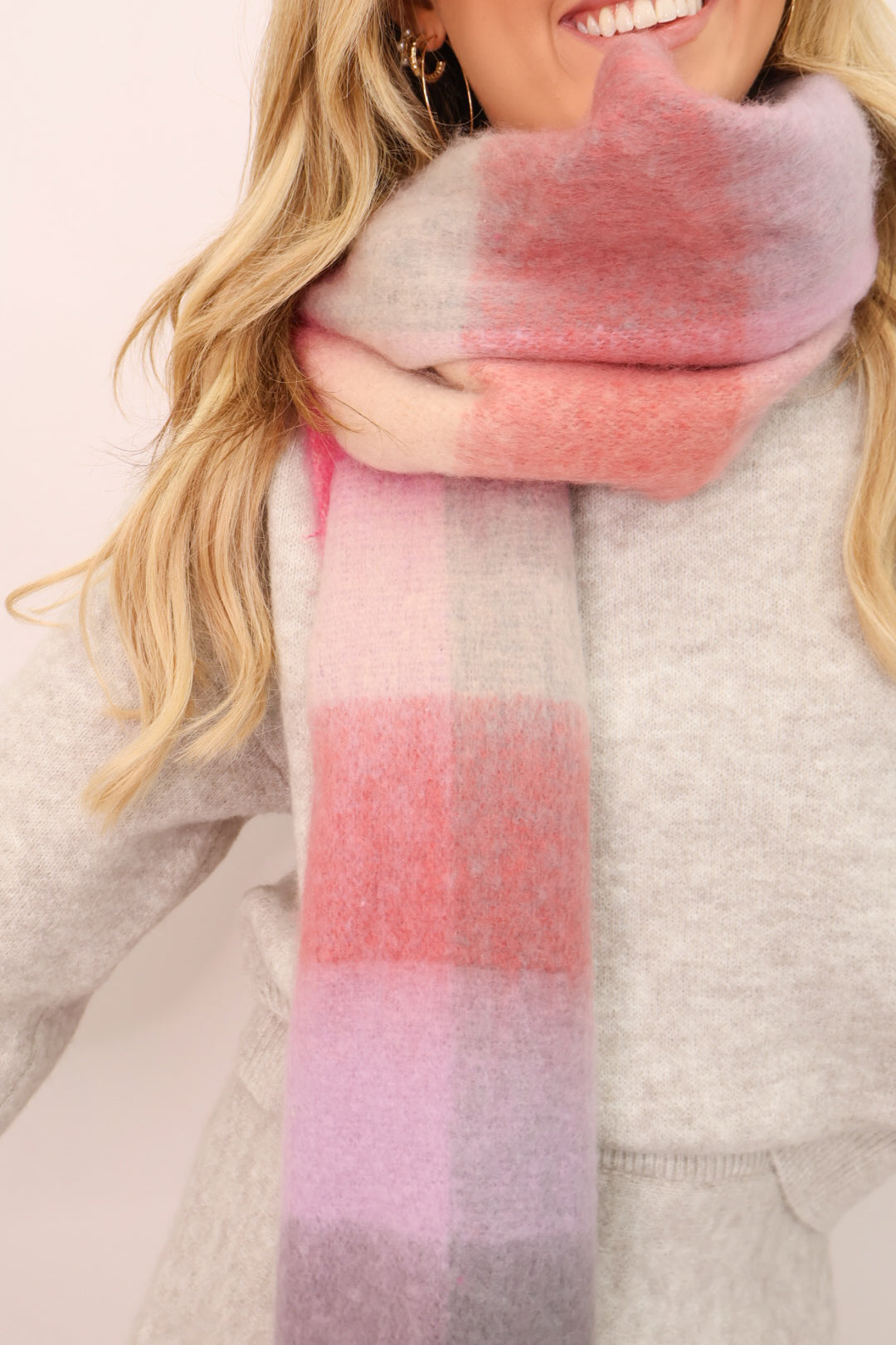 Oversized Plaid Scarf - Pink Mix