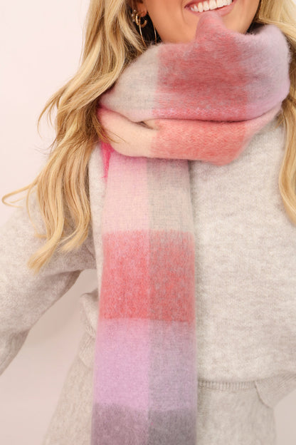Oversized Plaid Scarf - Pink Mix