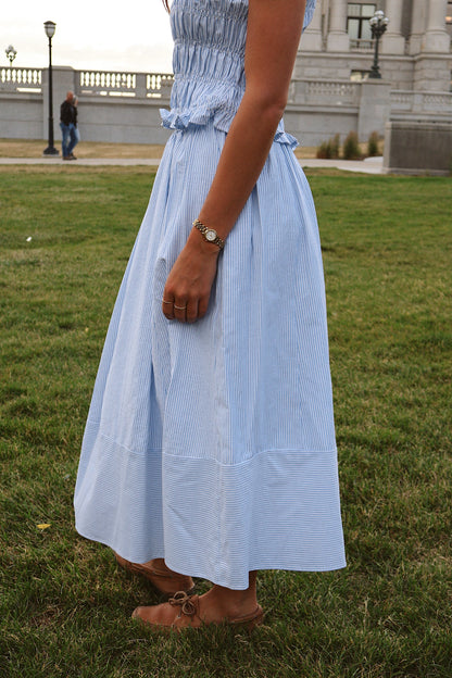 Sandie Pinstripe Skirt in Blue