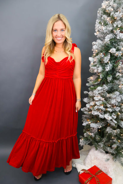 Red Velvet Midi Dress