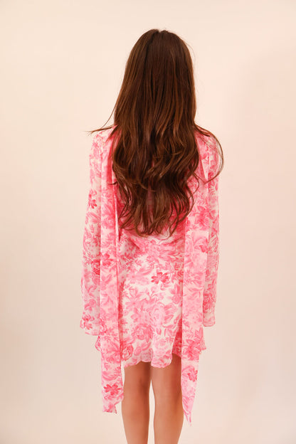 Rose Garden Scarf Neck Chiffon Mini Dress