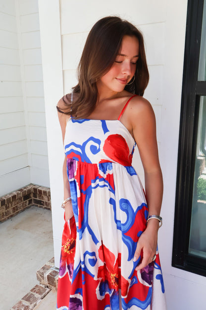 Bold Red Floral Maxi Dress