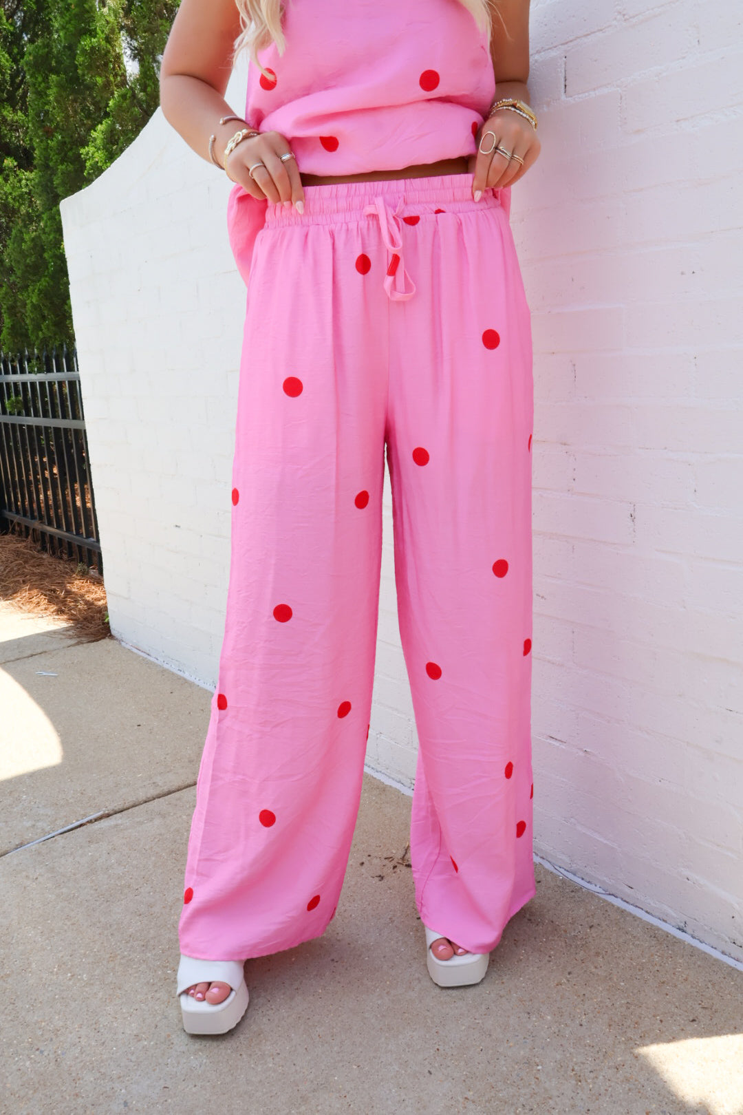 Sweet Spot Polka Dot Pants Set - Pink