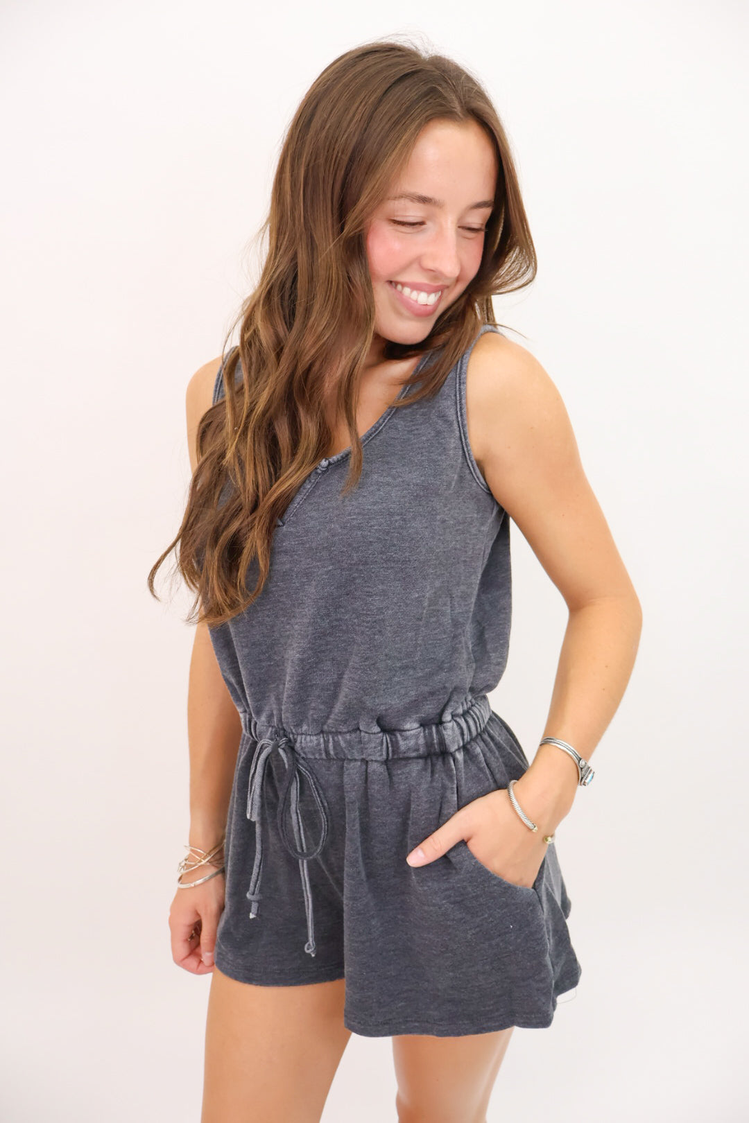 Charcoal Notch Neck Casual Romper