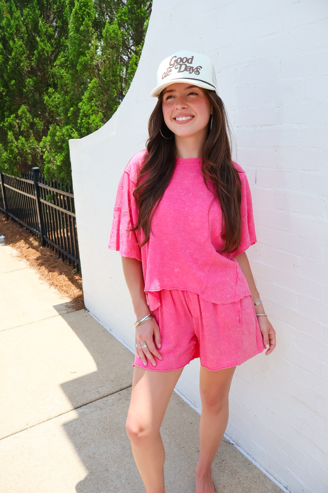 Mineral Washed Shorts Set - Pink