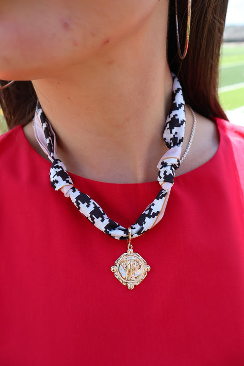 Gold Elephant Coin Charm Scarf Necklace