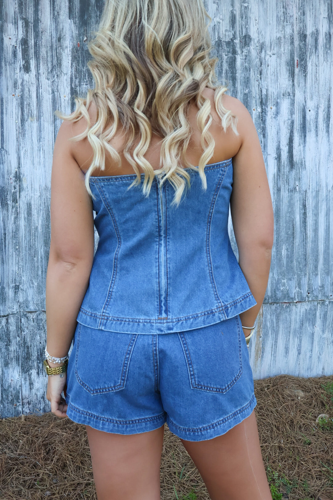 Strapless Denim Top and Shorts Set