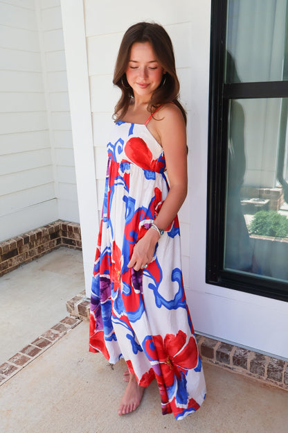 Bold Red Floral Maxi Dress