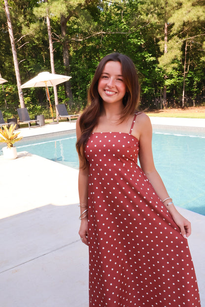 Brown + White Polka Dot Maxi Dress
