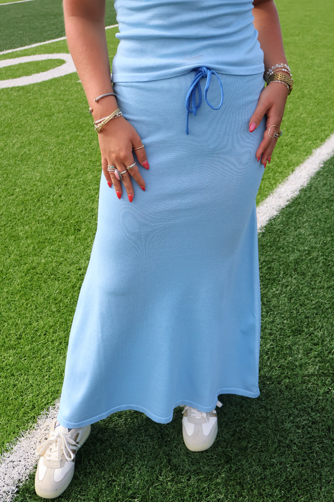 Blue Knit Midi Skirt Set