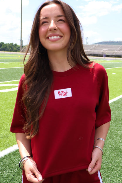 The Kristen Cropped Boxy Tee + Athletic Shorts Set - Roll Tide Patch