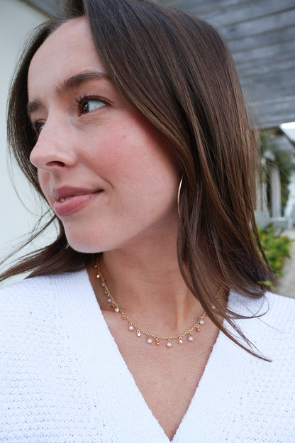 Delicate Pearl Drop Chain Necklace