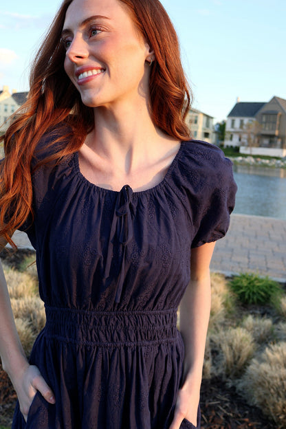 Nellie Embroidered Midi in Navy