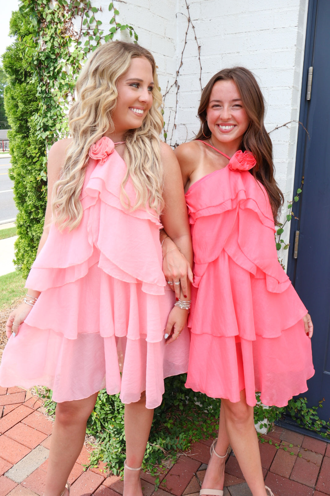 Tiered Rose Bud Halter Dress - Pink