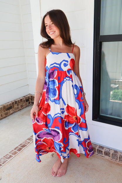 Bold Red Floral Maxi Dress