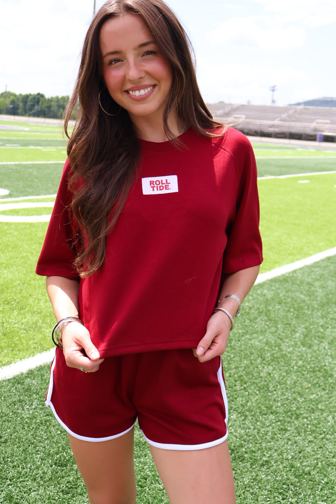 The Kristen Cropped Boxy Tee + Athletic Shorts Set - Roll Tide Patch