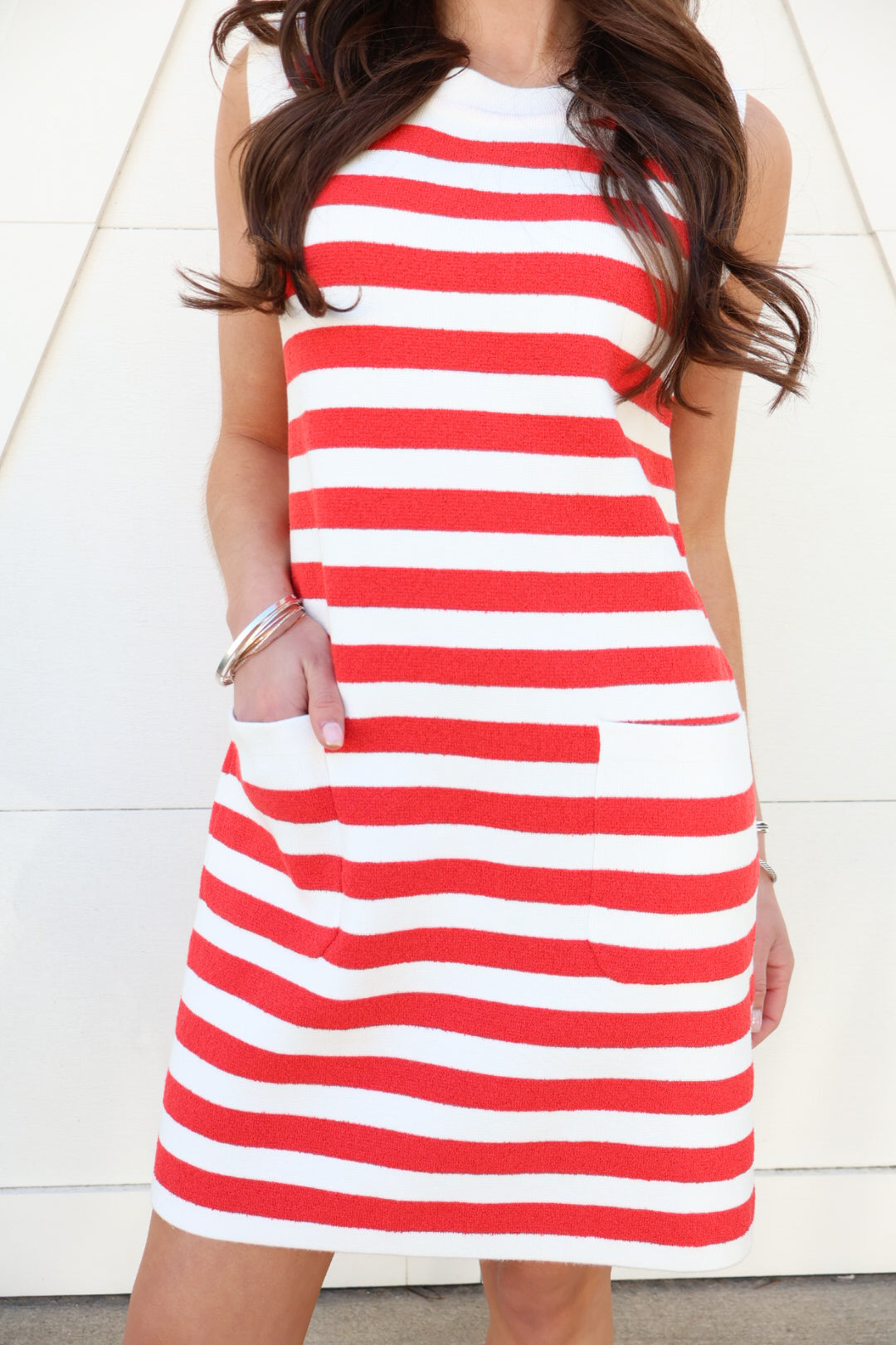 Red Stripe Pocket Tank Dress