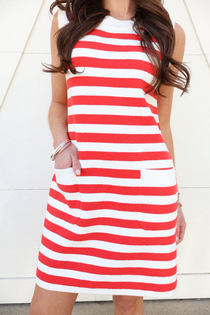 Red Stripe Pocket Tank Dress