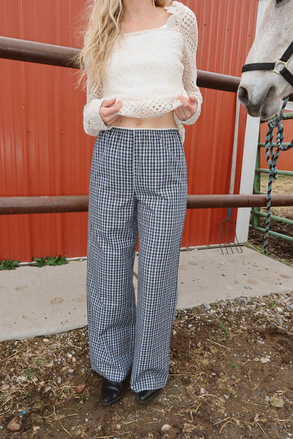 Waco Seersucker Checkered Pants in Navy