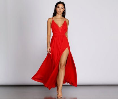 Angelique Formal High Slit Lace Dress