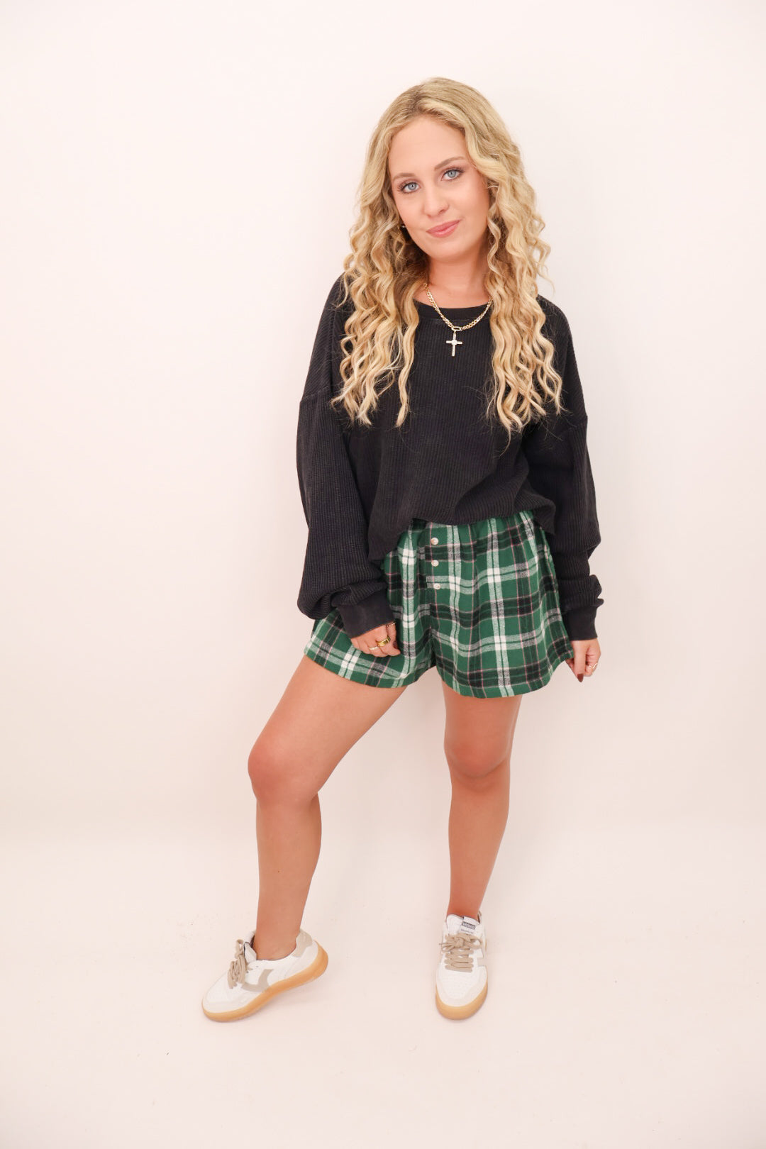 Plaid Flannel Boxer Shorts - Green