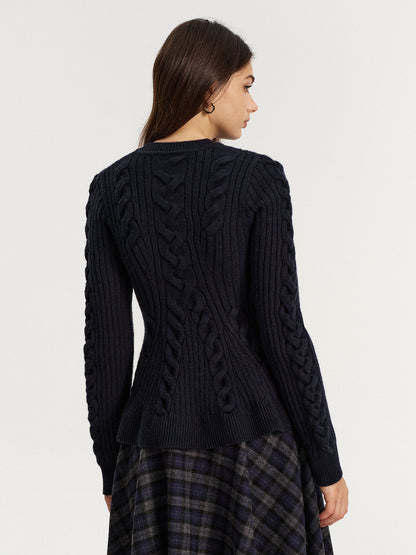 Cashmere-Blend Cable-Knit Sweater without Belt