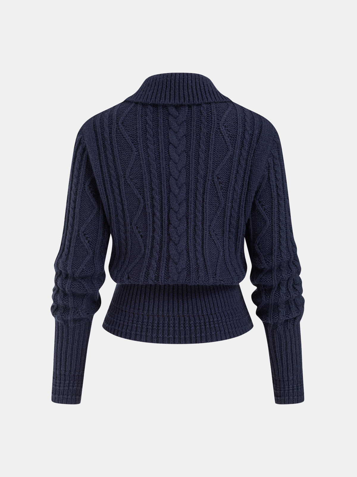 Wool-Blend Cable-Knit Waist-Defined Sweater