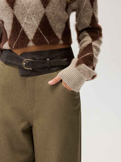 Color-Block Waist Wide-Leg Pants