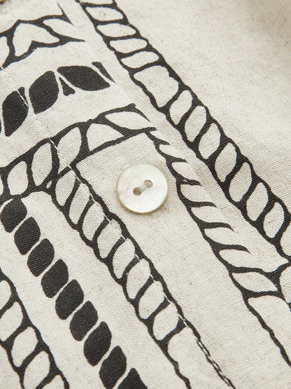 Abstract-Print Wrap-Tie Long-Sleeve Shirt