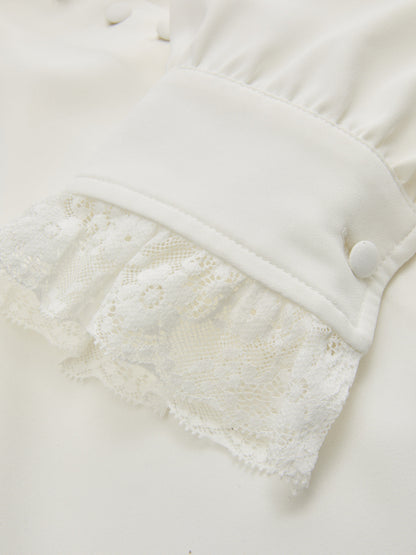 Lace-Trimmed Wide-Collar Blouse