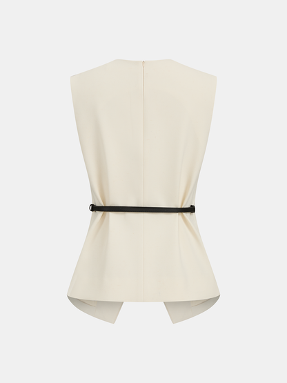 Semi-Sheer Sleeveless Belted Top & Pleated Pants Set