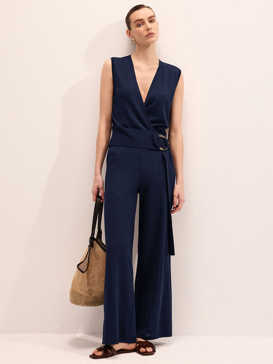 Wrap V-Neck Knit Top & Pants Set
