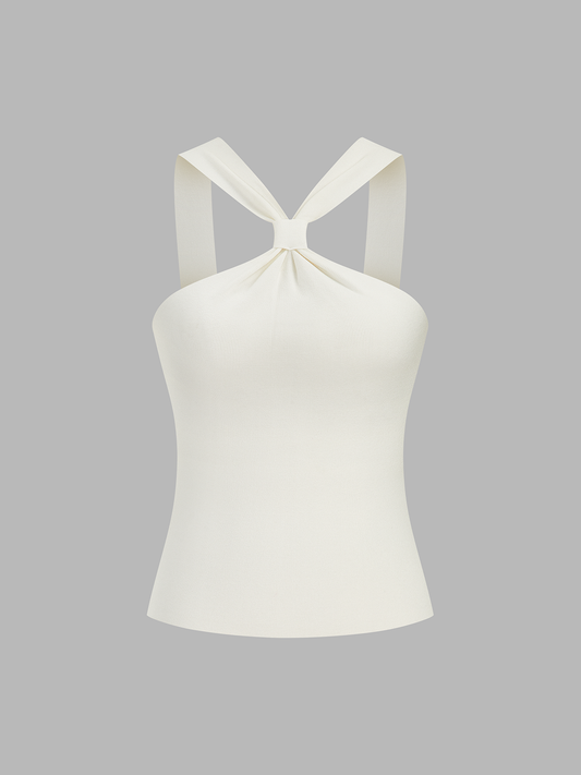 Knot Detail Ribbed Knit Tank Top