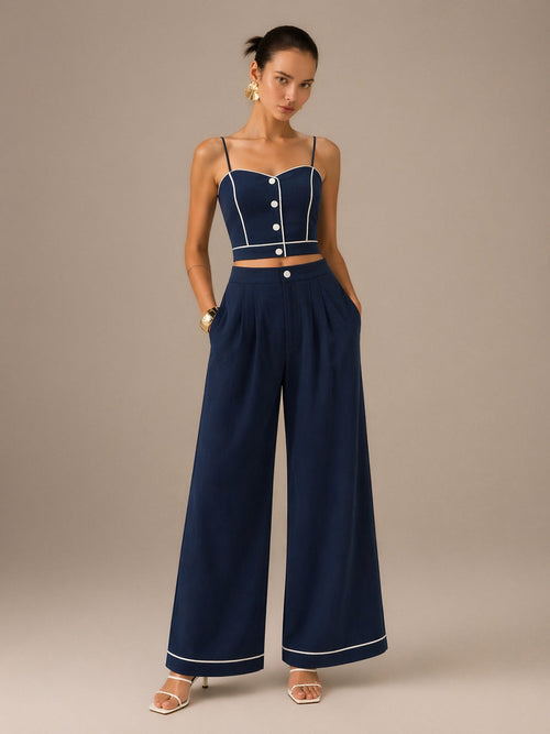 Cotton Linen Cami Top & Wide Leg Pants Set