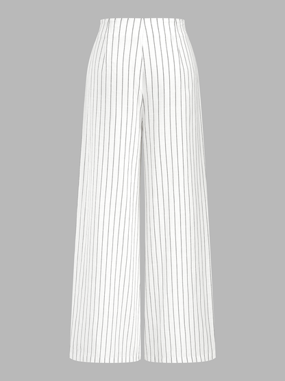Pinstripe Cotton Linen Wide Leg Pants