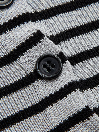 Striped V Neck Short Sleeve Knit Top