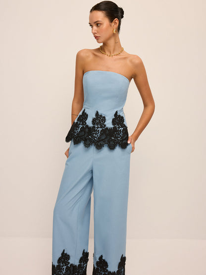 Lace Hem Strapless Top & Pants Set