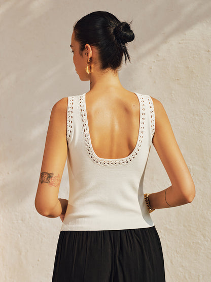 Crochet Trim Backless Knit Tank Top