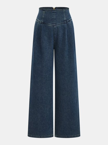 High-Waist Wide-Leg Denim Pants