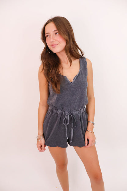 Charcoal Notch Neck Casual Romper