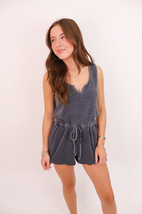 Charcoal Notch Neck Casual Romper
