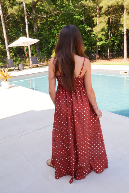 Brown + White Polka Dot Maxi Dress
