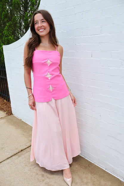 Pink Cutout Bodice Maxi Dress with Chiffon Skirt